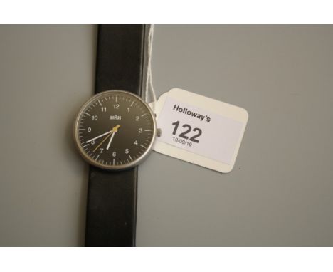 Braun: A gentleman's wristwatch, black enamel dial, Arabic numerals and sweep seconds, in stainless steel case, with leather 