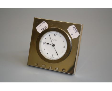 R. J. Carr, a silver cased bedside timepiece with quartz movement, Sheffield and Import marks, 10 x 10cm