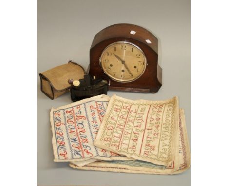 A collector's lot including, a 1930s Westminster chime mantel clock, a Kodak Brownie 127 cameral, a walnut canteen of cutlery