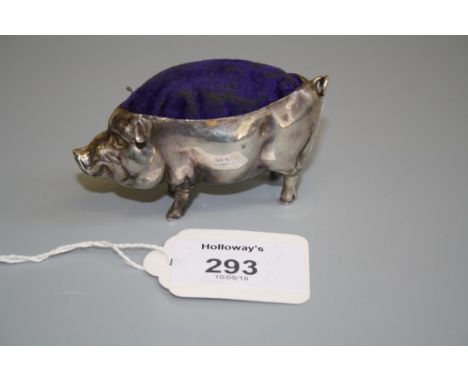 An Edwardian silver novelty pin cushion in the form of a rotund pig, Birmingham 1903, maker not found, 8cm long