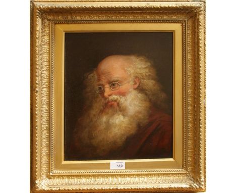 19th century continental school Portrait of an elderly gentleman with a voluminous white beard and spectacles oil on artists 