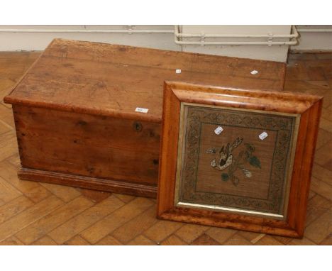 A Victorian stripped pine box with contents of pictures and prints