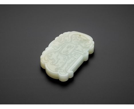 AN INSCRIBED WHITE JADE PLAQUE, LATE QING TO REPUBLICChina, 1850-1950. Of flattened rectangular form with rounded corners, ne