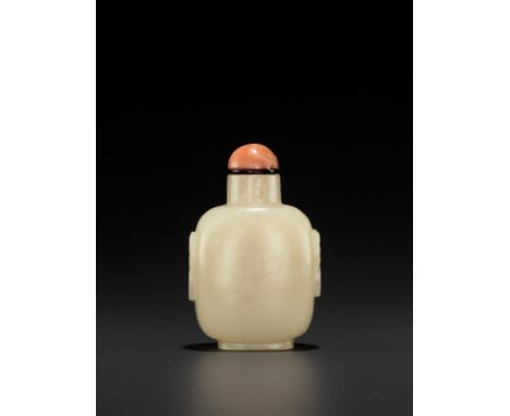 A YELLOW JADE SNUFF BOTTLE, QING DYNASTYChina, 1750-1820. Well hollowed, the soft-hued translucent stone of a creamy yellow t
