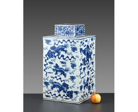 A LARGE AND MASSIVE ‘DOUBLE VAJRA’ PORCELAIN CADDY FOR SACRED TEA, LATE MINGChina, late 15th to mid-17th century. Of square f