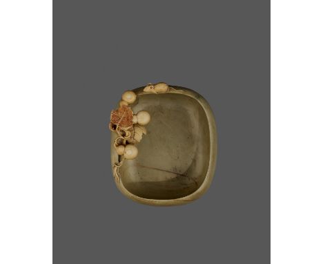 A DUAN ‘SQUIRREL AND DOUBLE-GOURDS’ BRUSH WASHER, QINGChina, 1644-1912. Of rounded rectangular shape, carved in relief with a