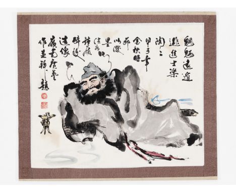 ‘ZHONG KUI’, BY AN ANONYMOUS ARTIST, DATED 1924Ink and watercolors on paper. Depicting Zhong Kui blissfully asleep, resting o