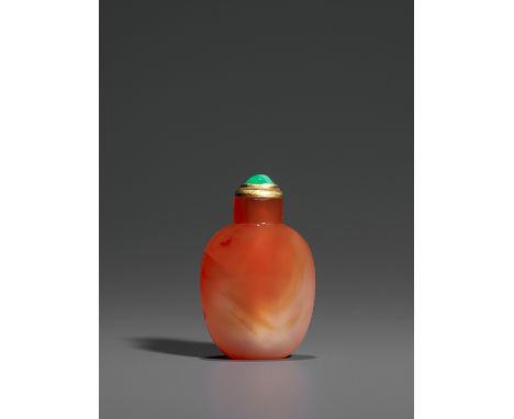 A CARNELIAN SNUFF BOTTLE, QING DYNASTYChina, 1750-1880. Of compressed ovoid form with a convex top and a flat foot, the semi-