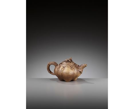 AN YIXING ‘FROG AND LOTUS’ TEAPOT AND COVER BY WANG YINCHUN (1897-1977)China. Finely and naturalistically modeled, the body i