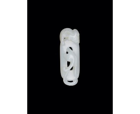 A WHITE JADE OPENWORK ‘CHILONG’ PENDANT, QIANLONG PERIODChina, 1735-1796. Finely carved in the form of an oval pendant with a