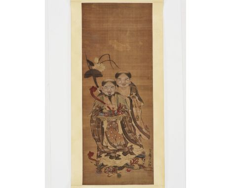 ‘HEHE ERXIAN’, QING DYNASTYChina, 1644-1912. Finely painted with the twin immortals of harmony and union, one standing in fro