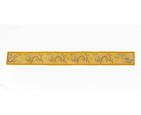 A VERY LARGE IMPERIAL YELLOW KESI ‘DRAGON’ PANEL, QING DYNASTYChina, 18th century. Woven with one front-facing and four side-