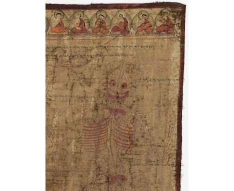A TIBETAN MEDICAL CHART, 17TH-18TH CENTURYTibet. Distemper on cloth. Painted with anatomical diagrams, inscribed and labeled 