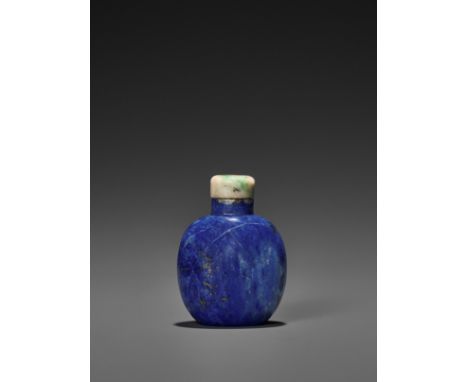 A LAPIS LAZULI SNUFF BOTTLE, QING DYNASTYChina, 18th-19th century. Well-hollowed, the rich mottled blue stone flecked with ir