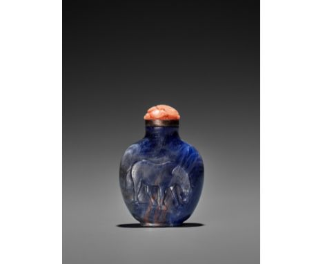 A SAPPHIRE SNUFF BOTTLE, POSSIBLY IMPERIAL, QING DYNASTYChina, 1750-1850. Well hollowed with a small mouth, finely carved in 