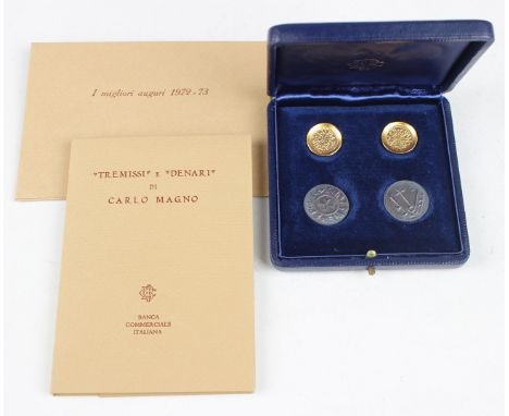 A Banca Commerciale Italiana commemorative four-coin set, comprising two gold tremisses and two silver denarii copies, each i