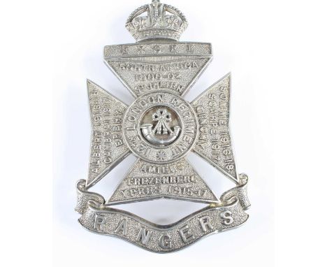 A 12th London Regiment (The Rangers) Officer's pouch badge, in the form of a Maltese Cross with central strung bugle, surmoun