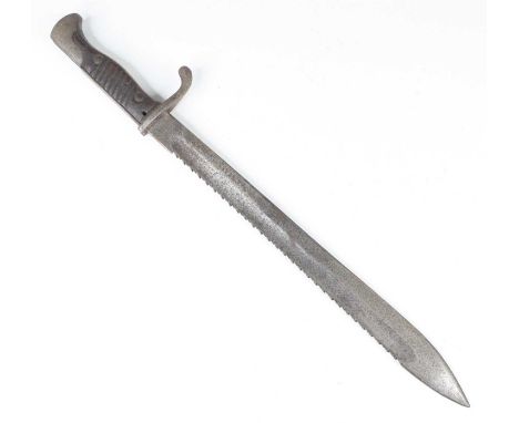 A German 1898/05 pattern Pioneer butcher bayonet, the 36.5cm saw-back marked to the ricasso R. STOCK &amp; CO BERLIN-MARIENFE