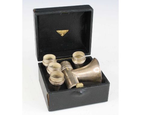 A late 19th century military issue five piece silver plated otoscope, stamped Maw with War Department arrow, in fitted leathe