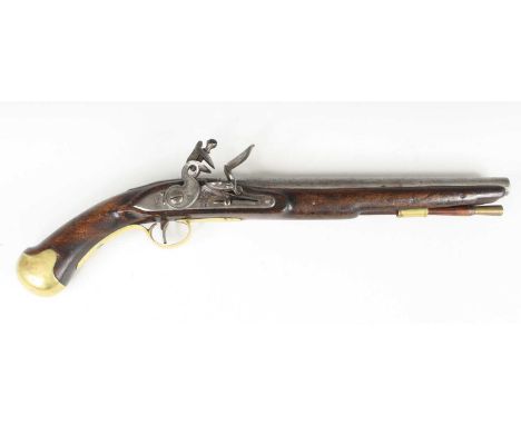 A George III 1801 pattern Long Sea Service flintlock pistol, having a 30.5cm smooth bore barrel with brass tipped ram-rod bel