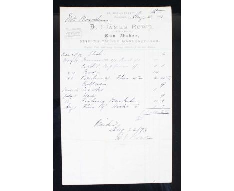 A folder of 19th century and later ephemera mainly bills for gumsmiths to include James Rowe Gun Maker, dated 1875 and Manton