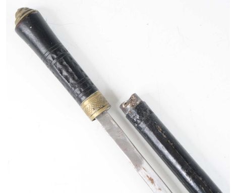 An early 20th century sword stick, having an ebonised shaft revealing a 54cm blade, with brass collar and pommel, 91cm.Clip i