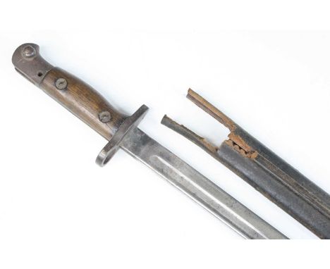 A British 1907 pattern bayonet, the 43cm single edged fullered blade stamped to the ricasso with a crowned GR cypher 1907 San
