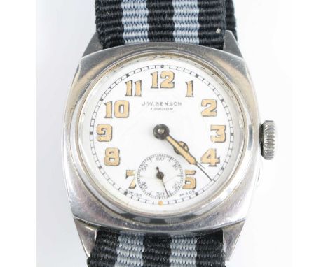 A 20th century J.W. Benson of London military type wristwatch, having a signed enamel dial with luminous Arabic numerals and 