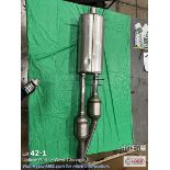 (Lot) 2 Coffin boxes- Workhorse exhaust muffler assembly w exhaust pipe & 3 way catalytic