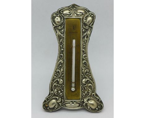 A silver mounted desk-top thermometer, Chester 1905, 13cm