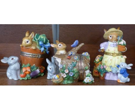 Three rabbit trinket pots, height of tallest 16cm
