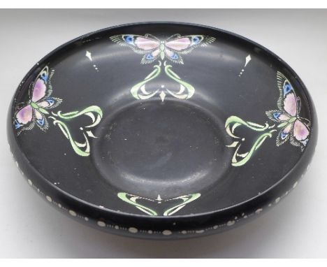 A Shelley bowl decorated with enamel butterflies, diameter 31cm