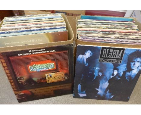Two boxes of LP records, mainly 1970's including Bob Dylan At Budokan, The Sound of Bread, Tubular Bells, etc.