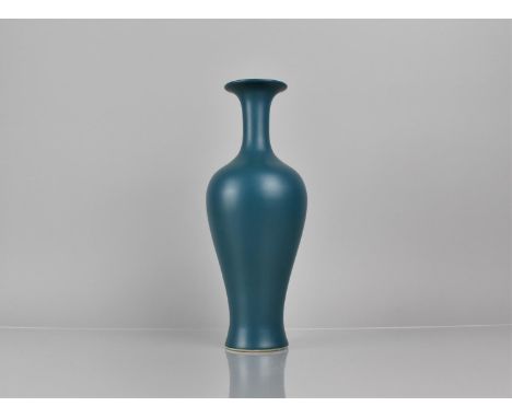 A Chinese Monochrome Vase, Blue Glaze, Yongzheng Seal mark to Base, 31cms High, Glue Repair to Neck 