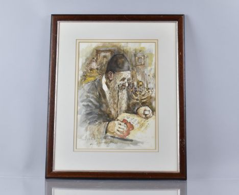 Alex Jawdokimov B.1937. Mixed Media Portrait of Jewish Scholar, 25.5x35cms 