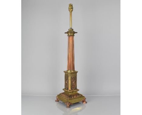 A Late 19th/Early 20th Century Brass and Copper Table Lamp in the Form of a Classical Fluted Column on a Stepped Base with Cl