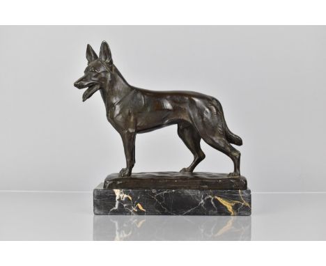 An Early 20th Century German Bronze Study of Alsatian, Foundry Mark Stamp for Brandsetter of Munchen, on Marble Plinth Base, 