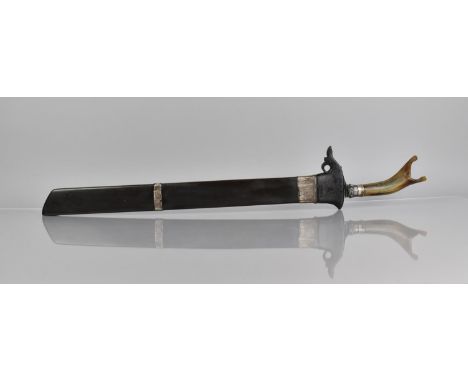 An Indonesian Short Sword or Perang with Horn Handle and Wooden Scabbard 