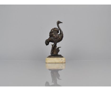 A 19th Century Bronze Figure of an Ostrich Mounted on a Limestone Plinth, 19cms High 