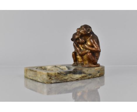 An Art Deco Bronze of Monkeys Cuddling Set on Marble Base, 12cms High 