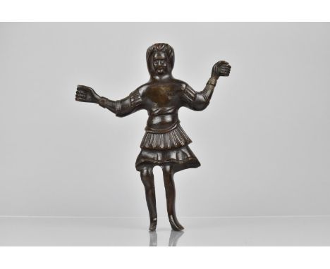 An Early Patinated Bronze Figure of 16th Century Continental Gent with Arms Outstretched, Perhaps Chandelier Support. 25cms H