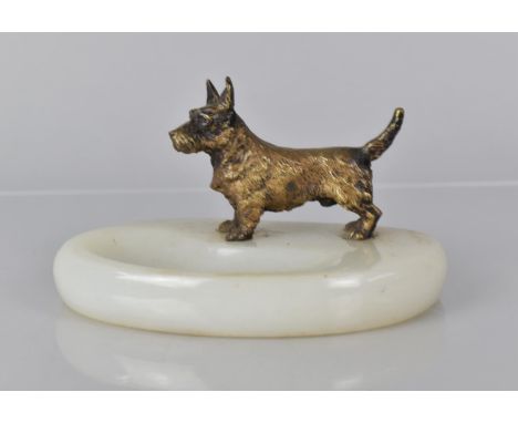 A Late 19th Century Austrian Gilt Bronze Figure of a Miniature Terrier Dog Mounted A Vide Poche Plinth, 14cms Wide and 8cms H