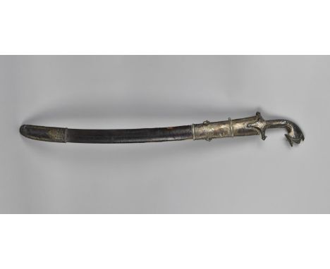 A 19th Century Arab Nimcha Type Sword having Single Edge Curved Steel Blade, Silver Covered Pistol Grip, Silver Mounted Scabb