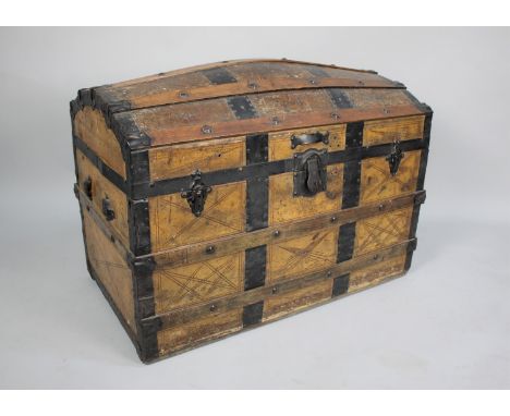 A Late 19th Century Dome Top Travelling Trunk with Iron and Wood Banding, 87cms Wide 