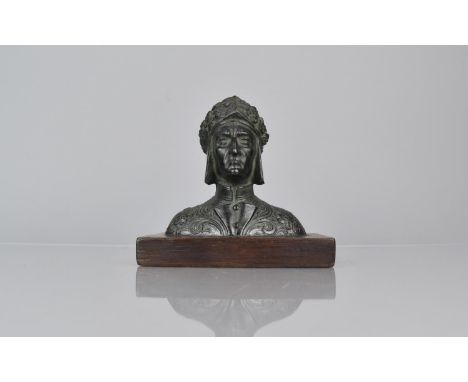 A 19th Century Grand Tour Bronze Bust of Dante Alighieri, Mounted on a Wooden Plinth, 14x9x13cms High 