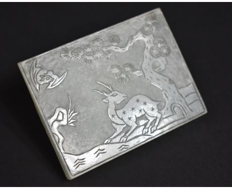 A Chinese Jade Plaque with Deer, Bat and Blossoming Tree Design, 7.3cms by 5.5cms 