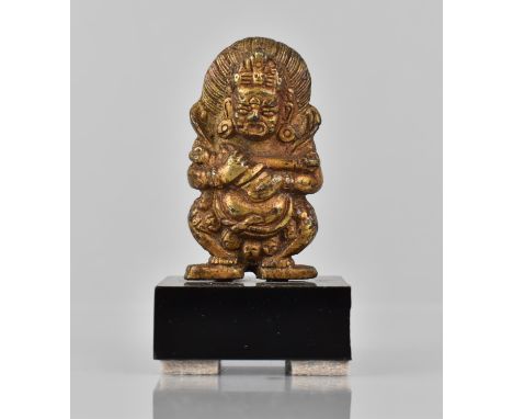 A Small Gilt Bronze Figure of Deity, Mahakala, Set on Later Base, Figure 6cms High 