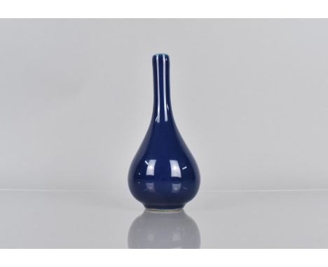 A Chinese Monochrome Bottle Vase, Blue Glaze Seal Mark to Base, 15cms High 