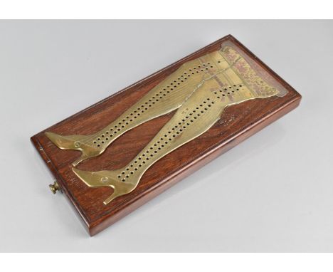 A Late Victorian/Edwardian Oak and Brass Cribbage Board, The Rectangular Board Mounted with Brass Cribbage Top in the Form of