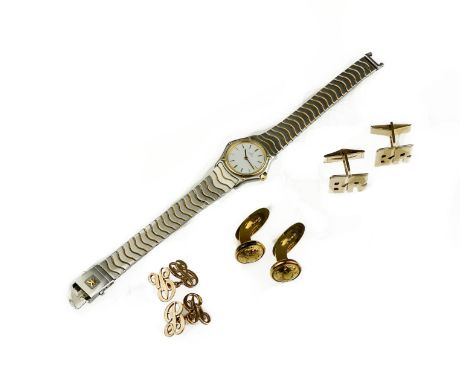 A collection of cufflinks and other itemsComprising: four pairs of cufflinks; assorted shirt studs; an Hermès cigar cutter pe